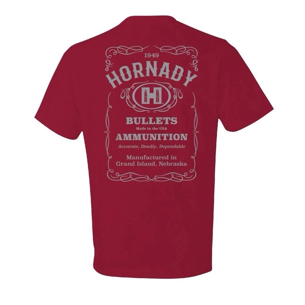 Hornady Men's 100% Cotton Ammunition Themed Label T-Shirt Cardinal Mens L NWT